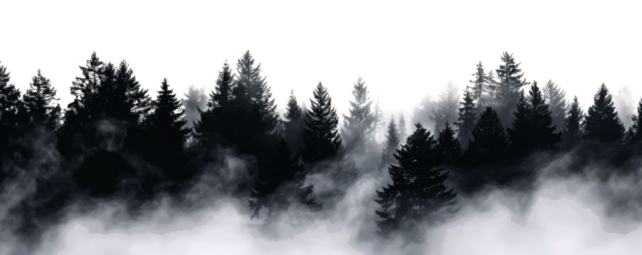 black foggy forest isolated on white or transparent png