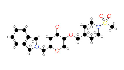 opevesostat molecule, structural chemical formula, ball-and-stick model, isolated image antineoplastic agent