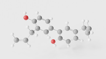 honokiol molecule 3d, molecular structure, ball and stick model, structural chemical formula antidepressant