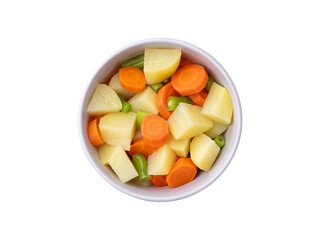 Cooked vegetables in a bowl isolated over white background