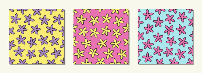 Set of seamless patterns with flowers.