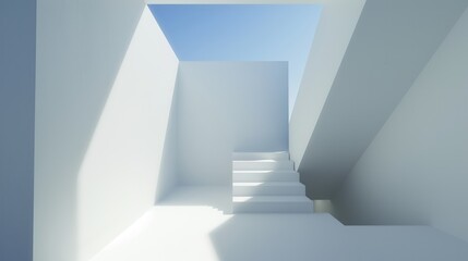 Fototapeta premium Minimalist White Architecture: Staircase Ascending to Light