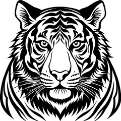 High-Quality Black and White Tiger Illustration Vector"
