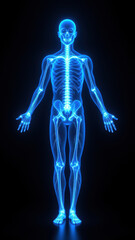 Medical illustration of a human body with highlighted VNS or vagus nerve stimulation device placement.