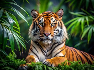 Majestic Bengal Tiger Resting Serene in Lush Green Habitat - Wildlife Photography