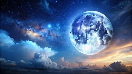 Majestic Full Moon in Night Sky - Copy Space for Text - Celestial Landscape Photography