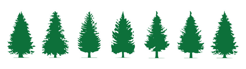 Green tree vector set. Wood with leaf natural collection in flat style. Tree different logo design.