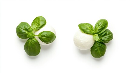 Obraz premium fresh mozzarella cheese balls with basil leaves