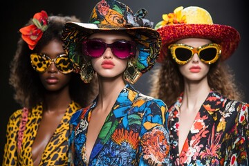Fototapeta premium Fashion models showcasing vibrant summer outfits on runway