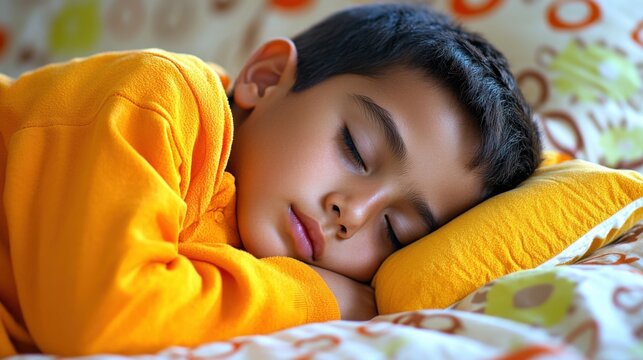 sleeping boy in yellow pajamas - Powered by Adobe
