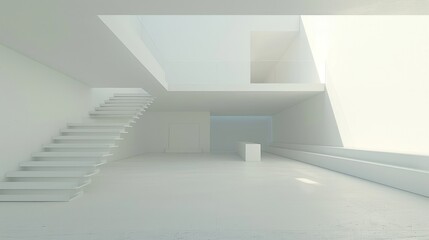 Modern Minimalist White Architecture Interior Design: A Staircase and Sunlight