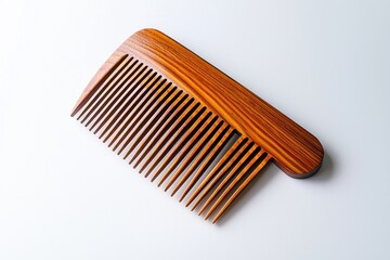 A finely crafted wooden comb with distinctive grain, set against a pristine white backdrop, showcasing its natural beauty and design for personal grooming use.