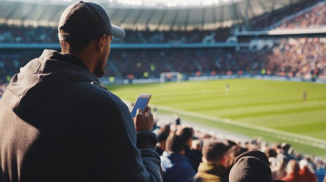 Social media rumors affecting a man at a sports event. Featuring distraction and concern