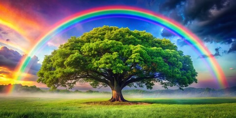 Obraz premium Majestic Rainbow Tree: Double Exposure Nature Photography