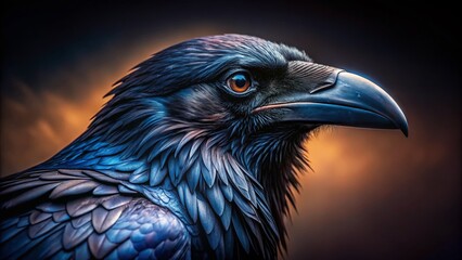Majestic Raven Closeup: Dark Background, Intense Gaze, Wild Bird Photography