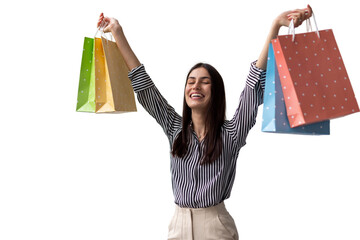 Stylish Latina woman with colorful shopping bags