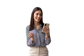 Trendy Latina woman completing an online purchase on her mobile device