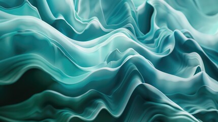 Obraz premium Abstract waves of turquoise and teal flowing smoothly, creating a serene and tranquil background for design use