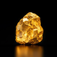 Luminous Gold Nugget Isolated on Black Background Precious Metal Wealth Luxury