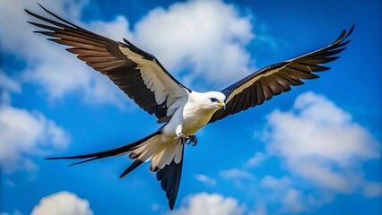 Fototapeta premium Majestic Swallow-Tailed Kite Soaring in Azure Sky - Breathtaking Wildlife Photography