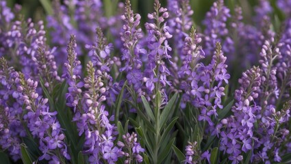 Obraz premium Petrea Volubilis in Bloom Vibrant Purple Floral Display with Lush Green Foliage and Ample Empty Space for Text or Design Elements