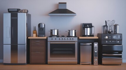 Fototapeta premium modern stainless steel kitchen appliance set