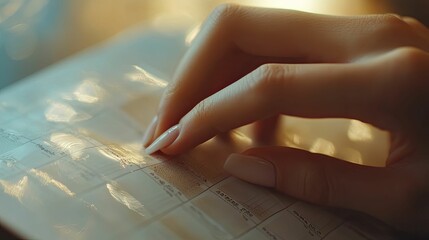 A Womans Hand Gently Traces A Calendar