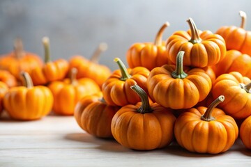 Mini Pumpkins Isolated on White Background - Autumn Harvest Fall Decoration