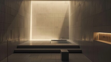 Serene Minimalist Spa: Tranquil Indoor Oasis of Warmth and Calm