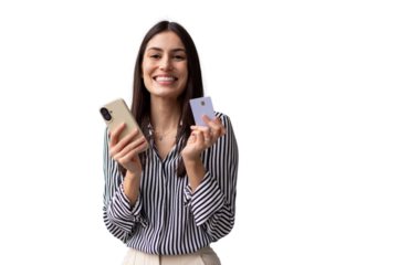 Stylish Latina woman entering payment details on her smartphone