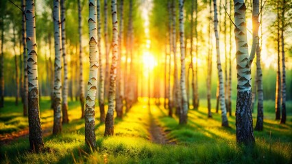 Obraz premium Miniature Birch Forest, Tilt-Shift, Fairy Tale Scene, Whimsical, Slender Trees