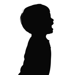 Caucasian child laughing silhouette against white background, joy