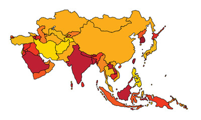Asia map isolated on white background. for website layouts, background, education, precise, customizable, Travel worldwide, map silhouette backdrop, earth geography, political, reports.	