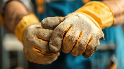 A pair of rugged, worn gloves held together, suggesting readiness for work and protection in a hands-on environment.