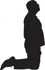 vector; silhouette; side view of man on knees looking up