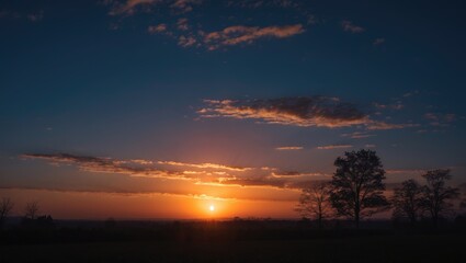 Serene Sunset Over Trees with Colorful Sky and Room for Text Space in Landscape Format