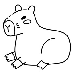 Cute Capybara Lying and Resting Illustration in Doodle Style. Adorable Animal Line Art, Perfect for Children's Books, Stickers, Merchandise, and Nature-Themed Projects