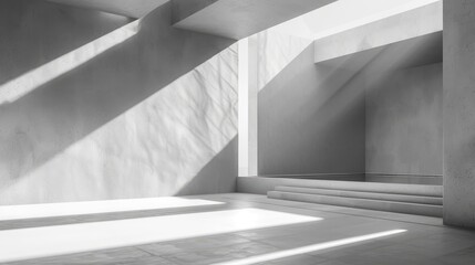 Fototapeta premium Modern minimalist interior with geometric lines and soft natural light illuminating the space, creating a serene atmosphere