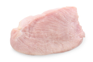 Piece of raw turkey meat isolated on white, top view