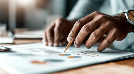Fototapeta premium Hands working with a pencil on a detailed document in an office setting during the afternoon