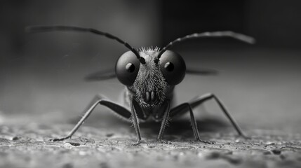 Close-up view of an ant displaying intricate details of its anatomy against a blurred background