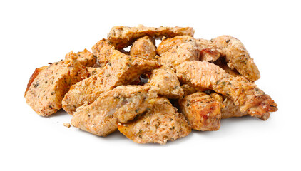 Pieces of delicious baked turkey isolated on white