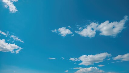 Vast blue sky with scattered clouds ideal for background use showcasing open space for text or graphics applications.