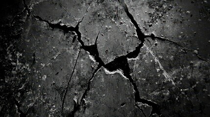 Obraz premium Cracks on Concrete Surface Revealing Depth and Texture Dark Design Element for Abstract Backgrounds