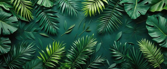 Lush Green Tropical Leaves Texture Ideal for Nature Backgrounds and Promotional Materials with Space for Custom Text.