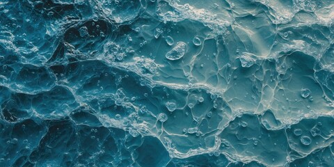 Obraz premium Abstract Water Surface Texture With Bubbles In Deep Blue Shades Ideal For Background Or Design Featuring Ample Empty Space For Text