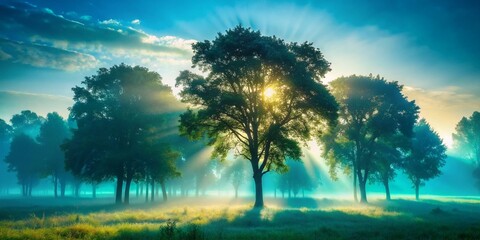 Misty Morning: Enchanting Foggy Forest Trees - Stock Photo