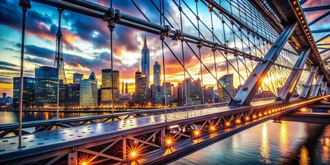 Obraz premium Modern Bridge Double Exposure: Cityscape & Steel Structure Stock Photo