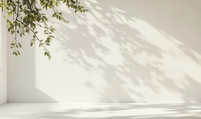A white wall with a tree branch casting a shadow on it