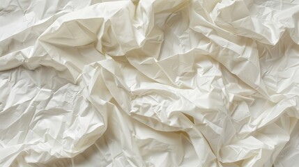 Obraz premium Crumpled white paper texture showcasing intricate folds and shadows, suitable for backgrounds or design elements